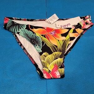 Freya Tropical Floral Bikini Bottom - Black and Multicolor